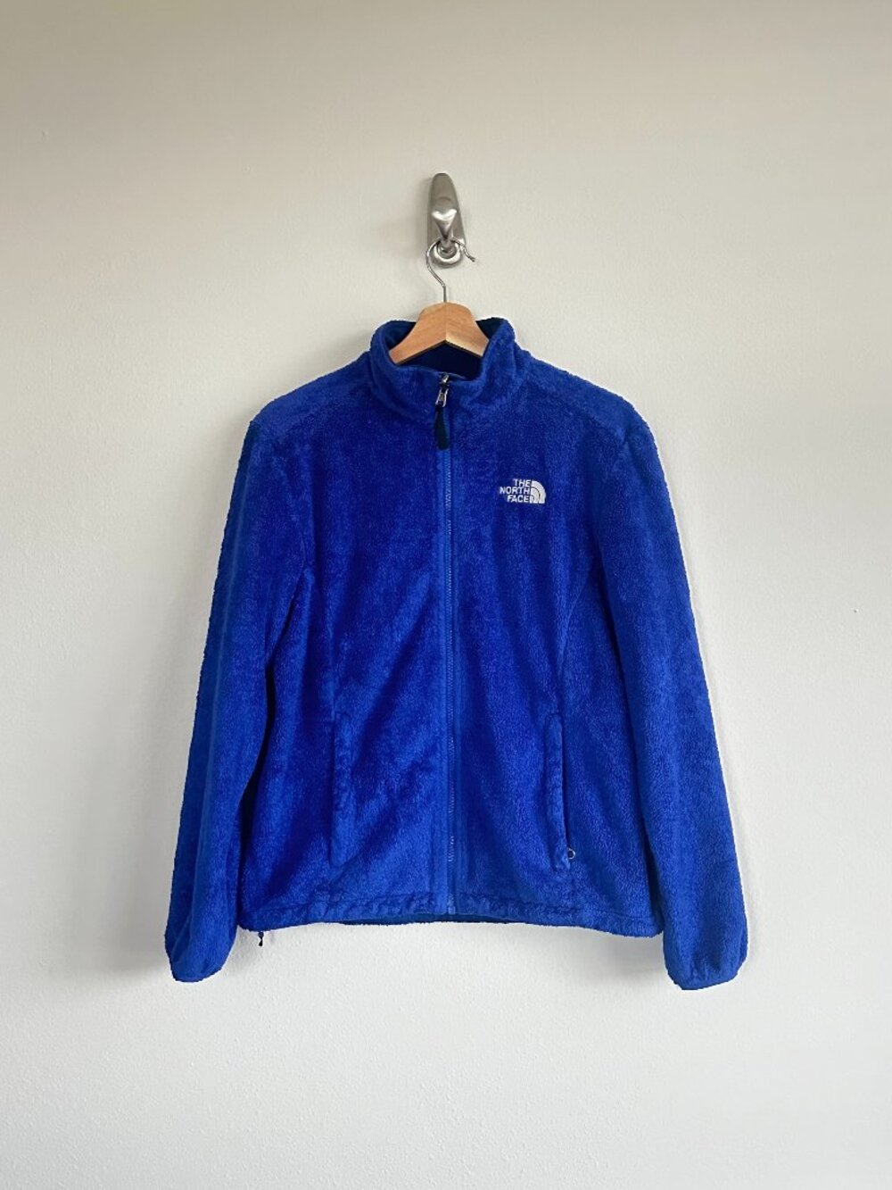 Women's Dark Blue Silken Fleece The North Face Zip Up Jacket Size Medium